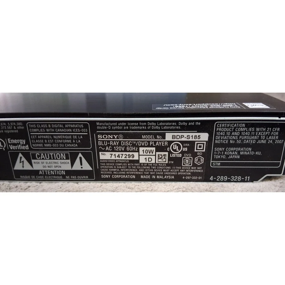 Sony BDP-S185 Blu-ray DVD Player Full HD 1080p Streaming With Remote Box Tested